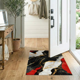 Luxury Black White Red Gold Marble Abstract Area Rug