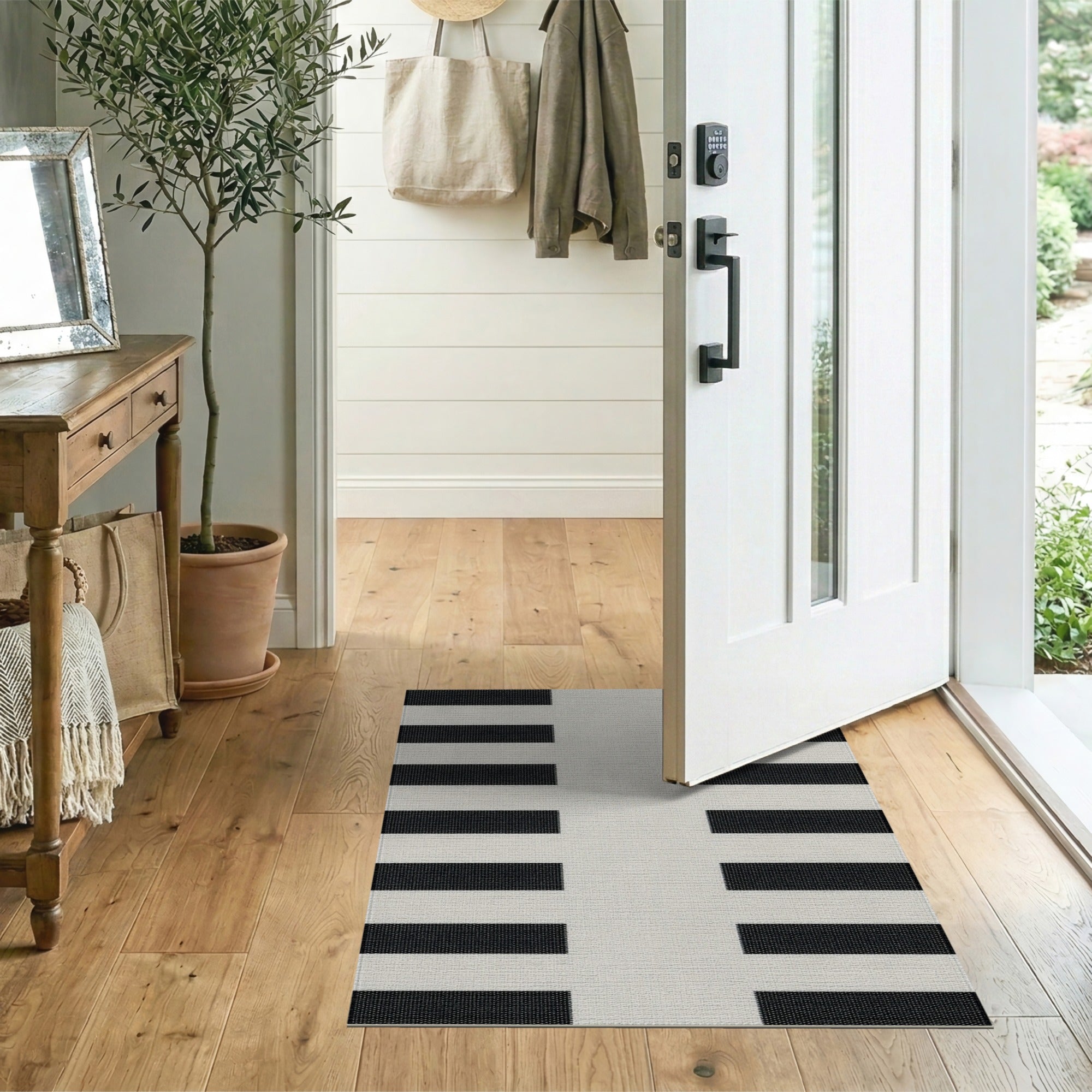 Black and White Geometric Modern Bold Black White Vertical Stripe Area Rug