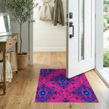 Vibrant Pink Navy Damask Floral Area Rug