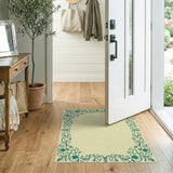 Teal Floral Ornate Border Area Rug