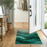ODIKA Abstract Emerald Green Mountain Washable Area Rug - Low Pile Non-Slip Machine Washable Rug