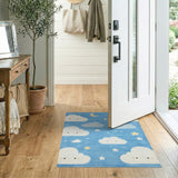 Whimsical Clouds Stars Blue Kids Area Rug