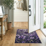 ODIKA Purple Floral Botanical Washable Area Rug - Low Pile & Non-Slip