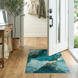 Teal Marble Gold Vein Abstract Area Rug