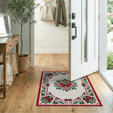Red Floral Border Vintage Area Rug