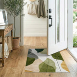 Green Abstract Leaf Washable Area Rug