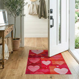Red Vibrant Red Hearts Geometric Area Rug