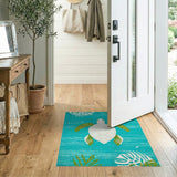 Blue and Teal Coastal Beach Teal Sea Turtle Coastal Area Rug