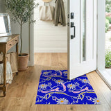 Blue Swirling Daisy Floral Area Rug