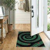 Swirling Green Fern Red Berry Area Rug