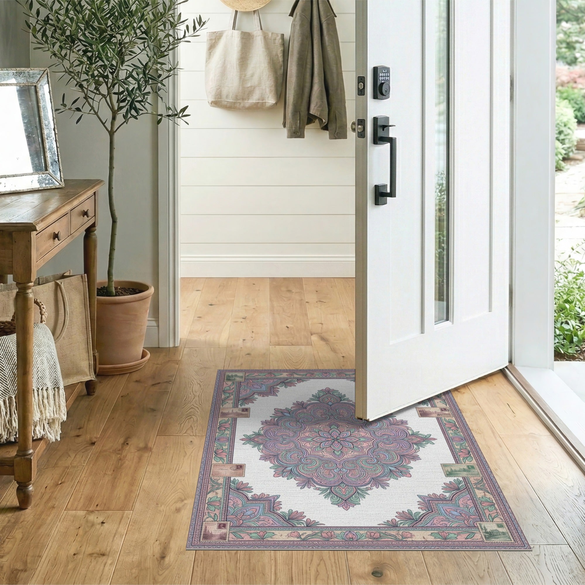 Pastel Mandala Floral Vintage Area Rug