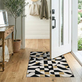 Modern Geometric Black White Gold Area Rug