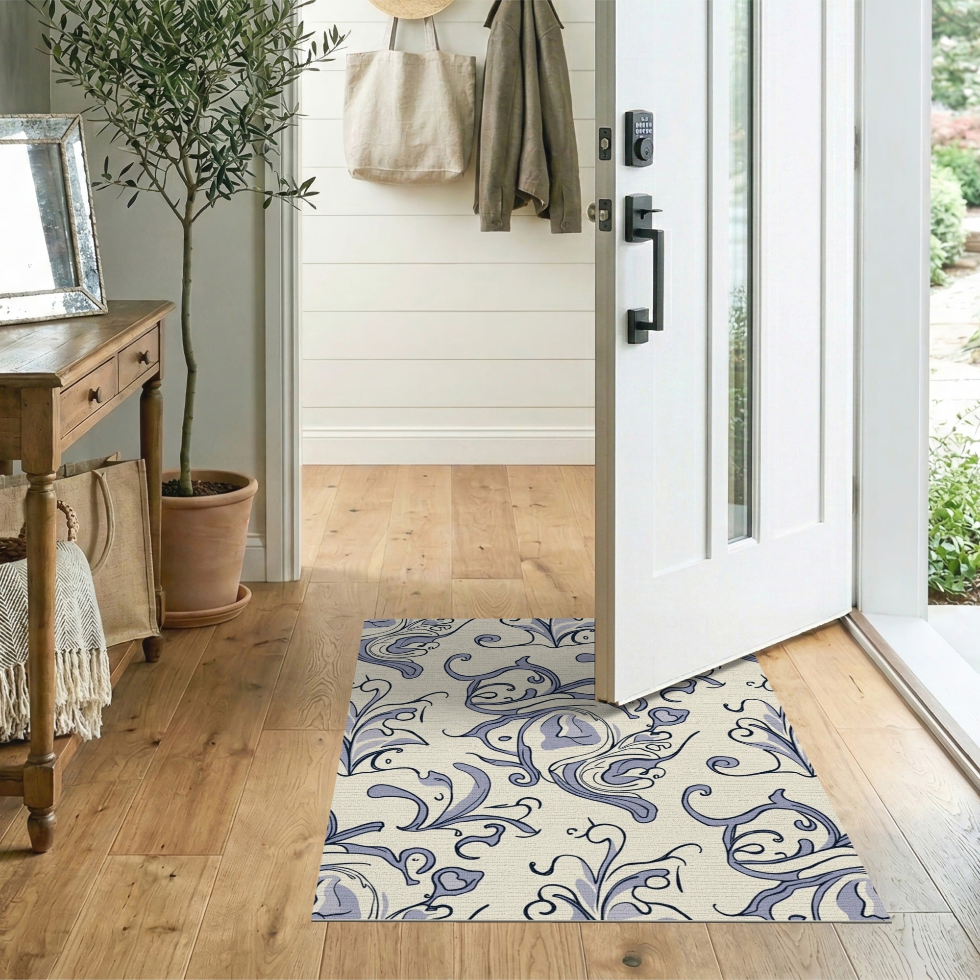 Blue and Teal Elegant Blue Floral Swirl Area Rug