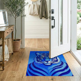 ODIKA Blue Tiger Graphic Art Washable Rug - Low Pile Non-Slip Modern Area Rug