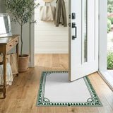 Ornate Green Leaf Border Area Rug