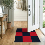 Navy Red Checkered Geometric Area Rug