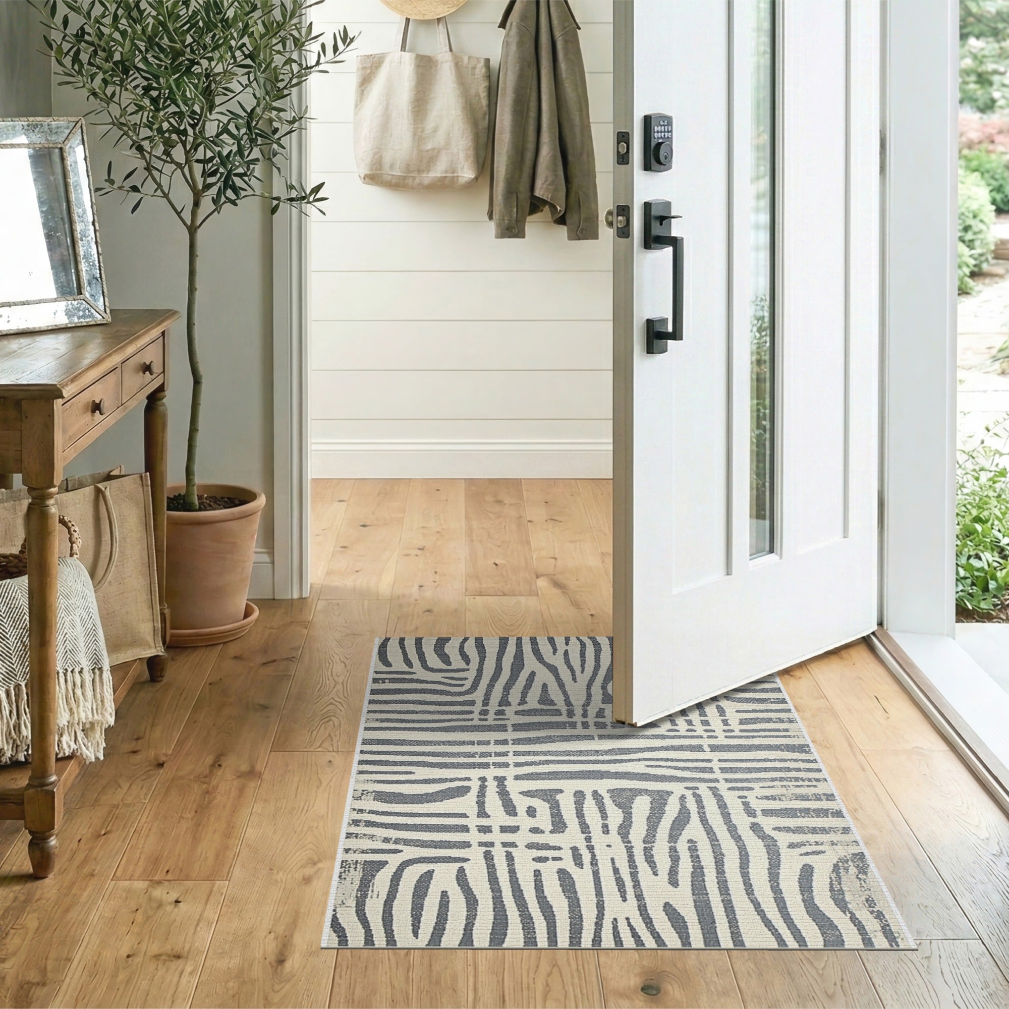 Distressed Grey Zebra Stripe Area Rug
