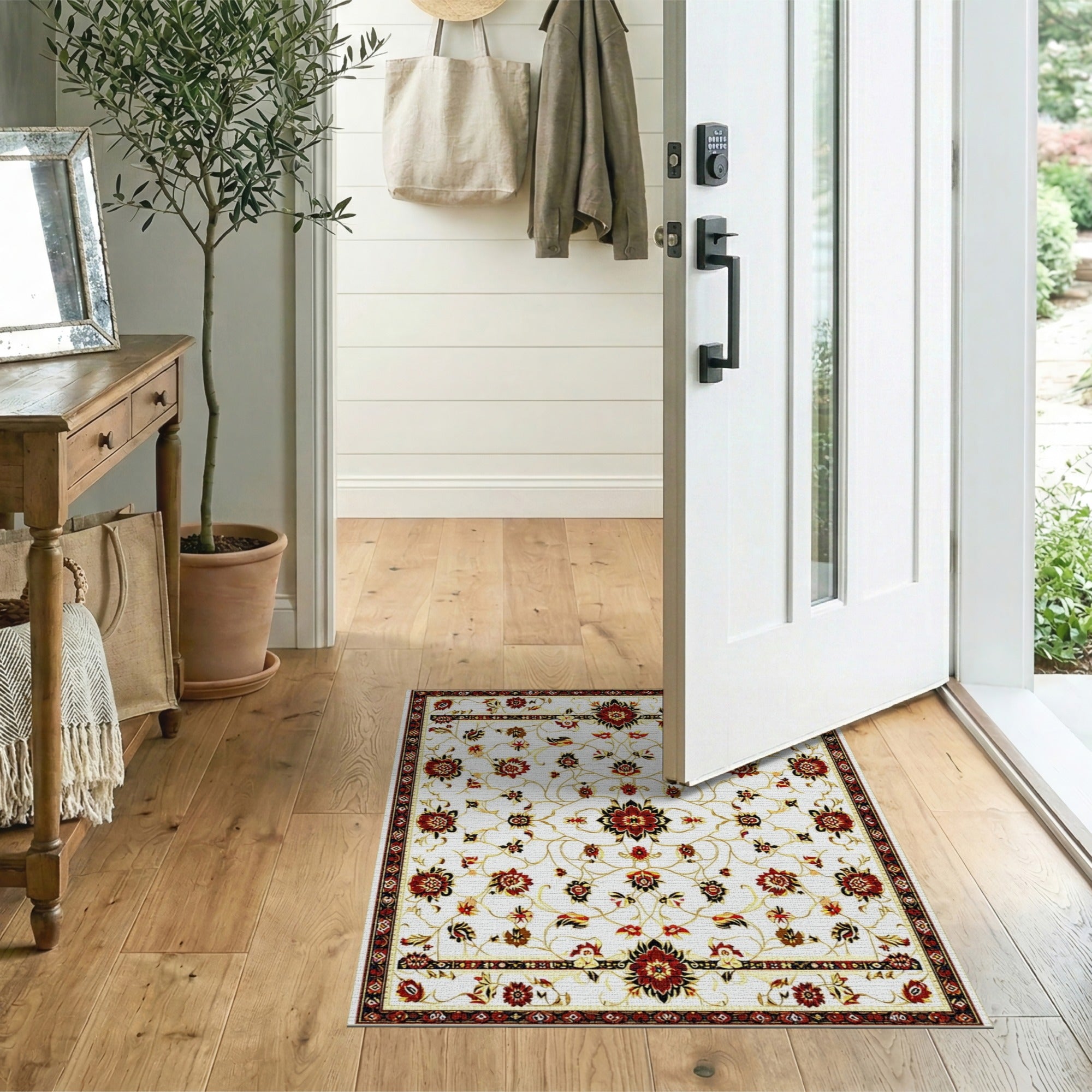 Ivory Red Floral Traditional Persian Area Rug