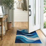 Blue and Teal Blue Geometric Wave Area Rug