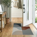 Wavy Abstract Area Rug in Teal, Gray Rust