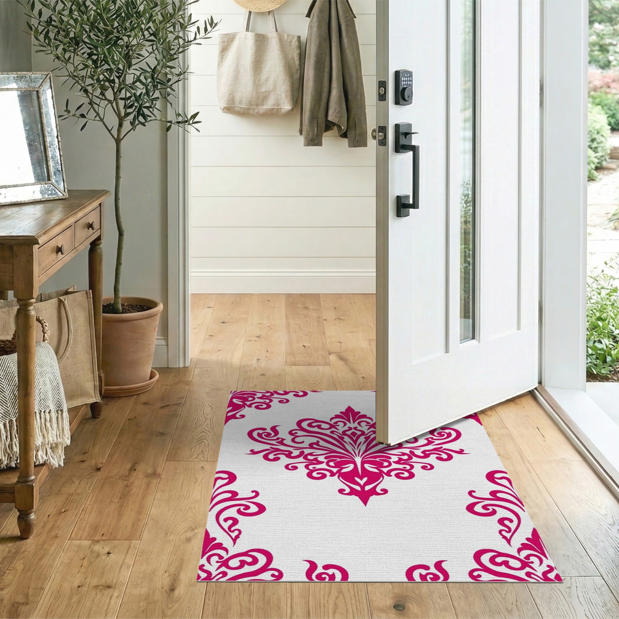 Floral Vintage Pink Ornate Pink Damask Floral Area Rug