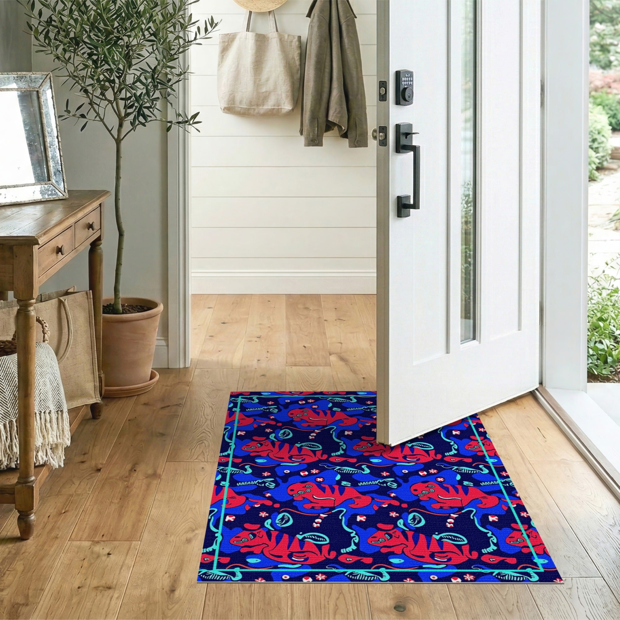 Playful Three-Eyed Tigers Cartoon Area Rug