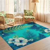 ODIKA Washable Tropical Botanical Teal Area Rug - Low Pile & Non-Slip Floral Rug