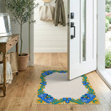 Blue Peony Floral Border Area Rug