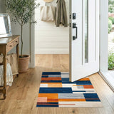 Geometric Modern Area Rug in Blue and Orange