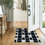 Bold Black White Geometric Check Area Rug