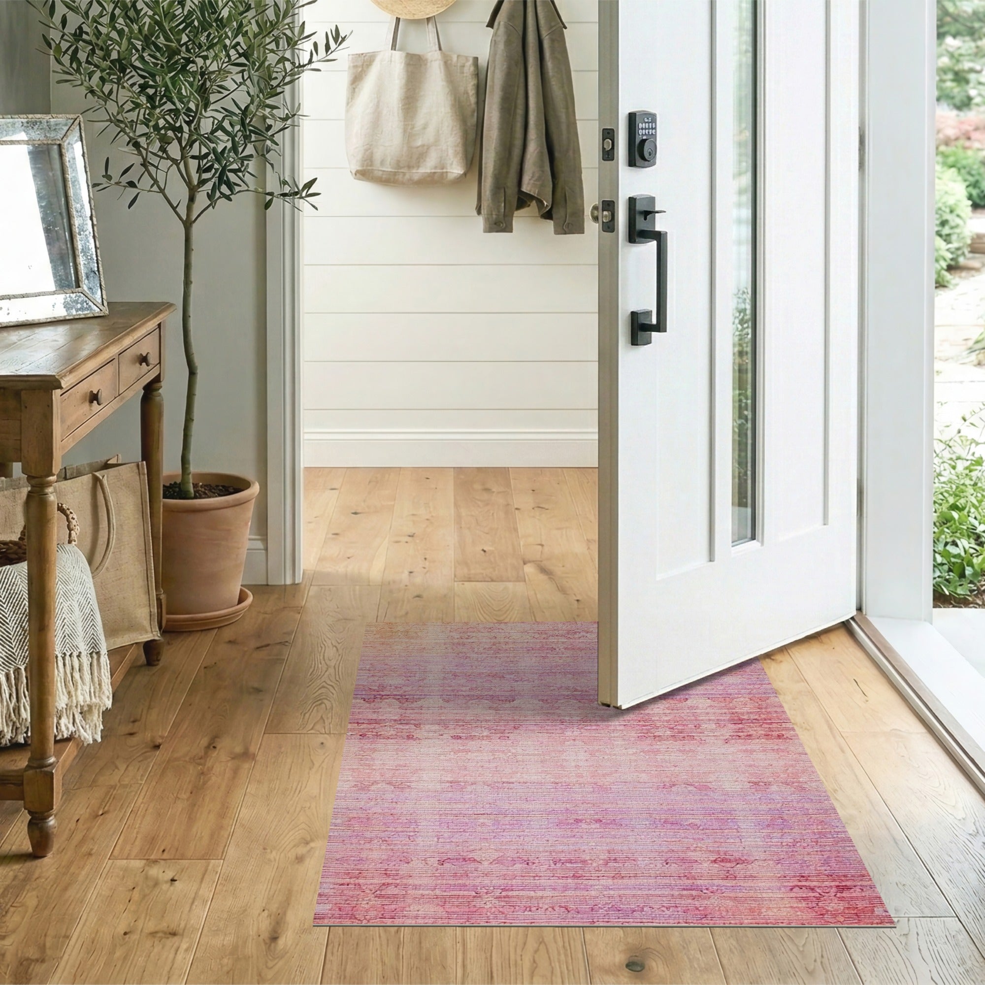 Distressed Pink Multi-Color Stripe Area Rug