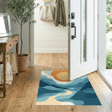 Blue Teal Sunset Path Washable Area Rug