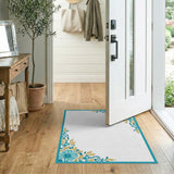 Blue and Teal Teal Floral Border Area Rug
