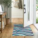Blue and Teal Teal Navy Wave Abstract Area Rug
