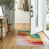 Vibrant Multi-Color Wavy Abstract Multi-color and Patterns Area Rug