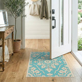 Blue and Teal Teal Ornate Floral Damask Area Rug