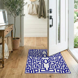 Intricate Blue Labyrinth Maze Area Rug