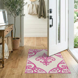 Pink Ornate Fleur-de-Lis Cream Area Rug