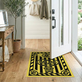 Bold Yellow Black Geometric Emblem Area Rug