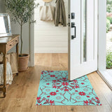Ornate Red Floral Persian Area Rug on Teal