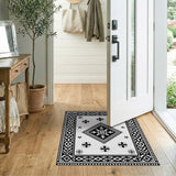 Intricate Black White Persian Border Rug