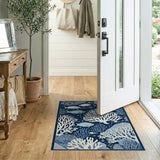 Coastal Beach Navy Blue Coral Reef Fish Area Rug