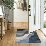 Abstract Wavy Layers Blue Area Rug