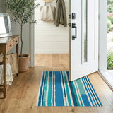 Vertical Blue Teal Stripe Geometric Rug