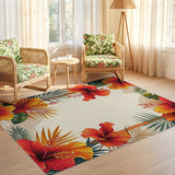 ODIKA Tropical Hibiscus Washable Area Rug - Low Pile Non-Slip Floral Carpet