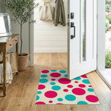 Vibrant Red Teal Polka Dot Area Rug