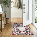 Intricate Red Teal Floral Persian Border Rug