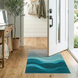 Teal Ombre Wave Abstract Area Rug