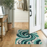 Swirling Teal Brushstroke Abstract Area Rug