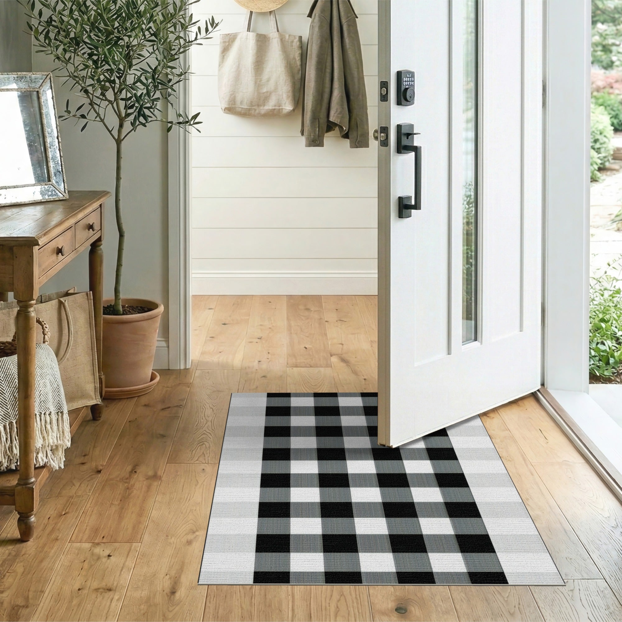 Classic Rustic Farmhouse Classic Black White Buffalo Check Area Rug